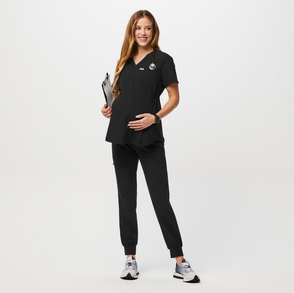 Figs Black Octavia Maternity Scrub Top S
